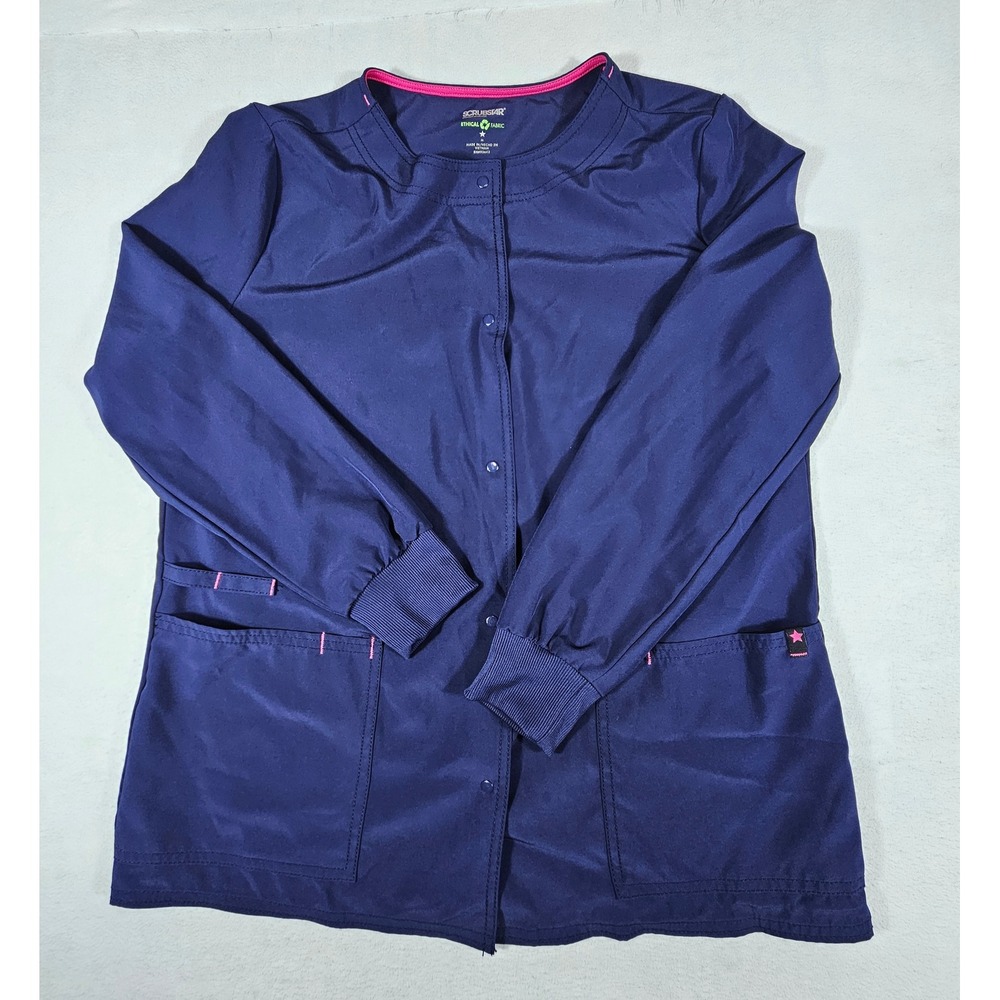 Scrubstar Premium Scrub Jacket Indigo Blue Snap Front Pockets WM12J403B Medium